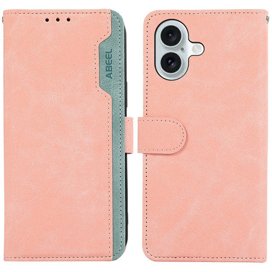 ABEEL For iPhone 17 Case Color Splicing Leather Flip Phone Cover RFID Blocking - Pink