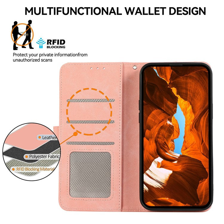 ABEEL For iPhone 17 Case Color Splicing Leather Flip Phone Cover RFID Blocking - Pink
