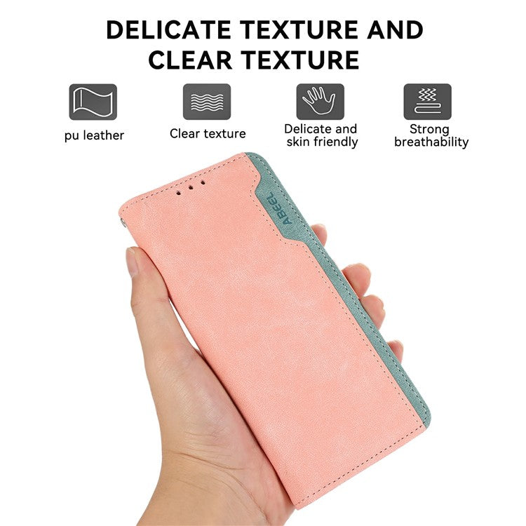 ABEEL For iPhone 17 Case Color Splicing Leather Flip Phone Cover RFID Blocking - Pink
