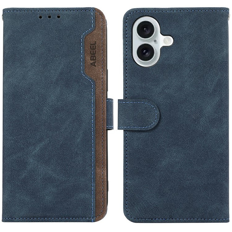 ABEEL For iPhone 17 Case Color Splicing Leather Flip Phone Cover RFID Blocking - Blue