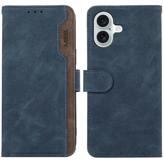 ABEEL For iPhone 17 Case Color Splicing Leather Flip Phone Cover RFID Blocking - Blue