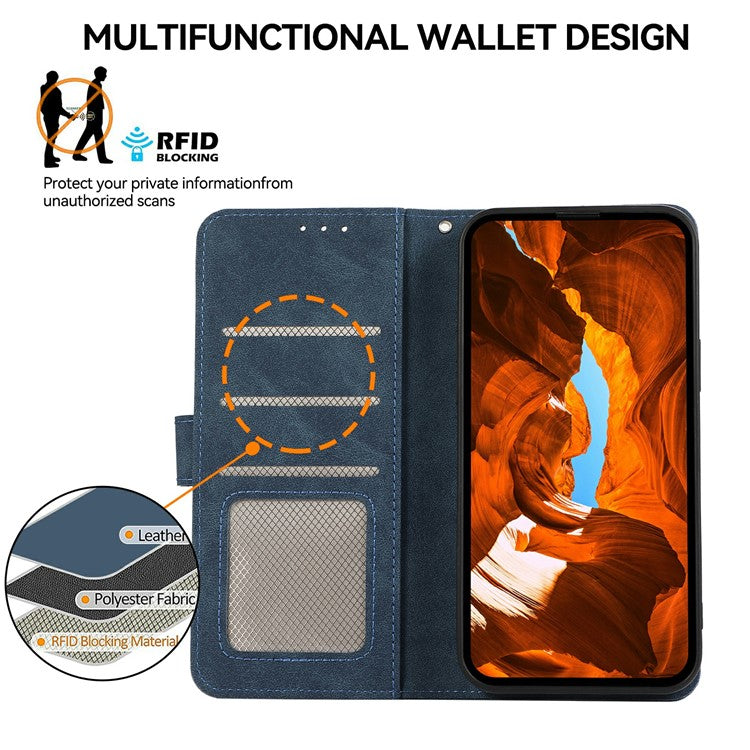 ABEEL For iPhone 17 Case Color Splicing Leather Flip Phone Cover RFID Blocking - Blue