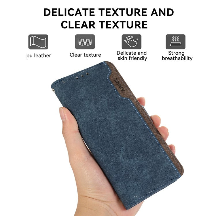 ABEEL For iPhone 17 Case Color Splicing Leather Flip Phone Cover RFID Blocking - Blue