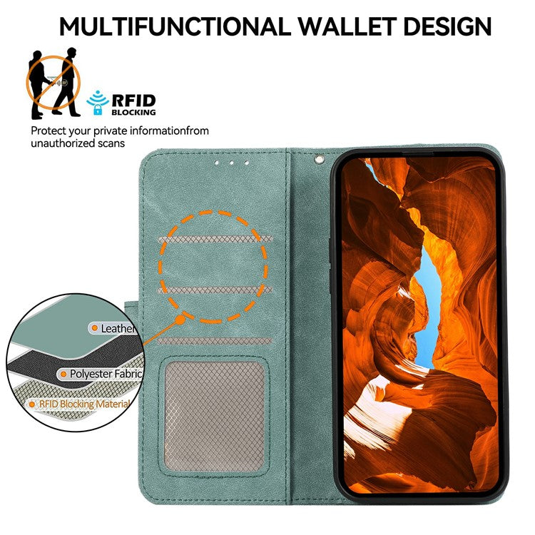 ABEEL For iPhone 17 Case Color Splicing Leather Flip Phone Cover RFID Blocking - Baby Blue