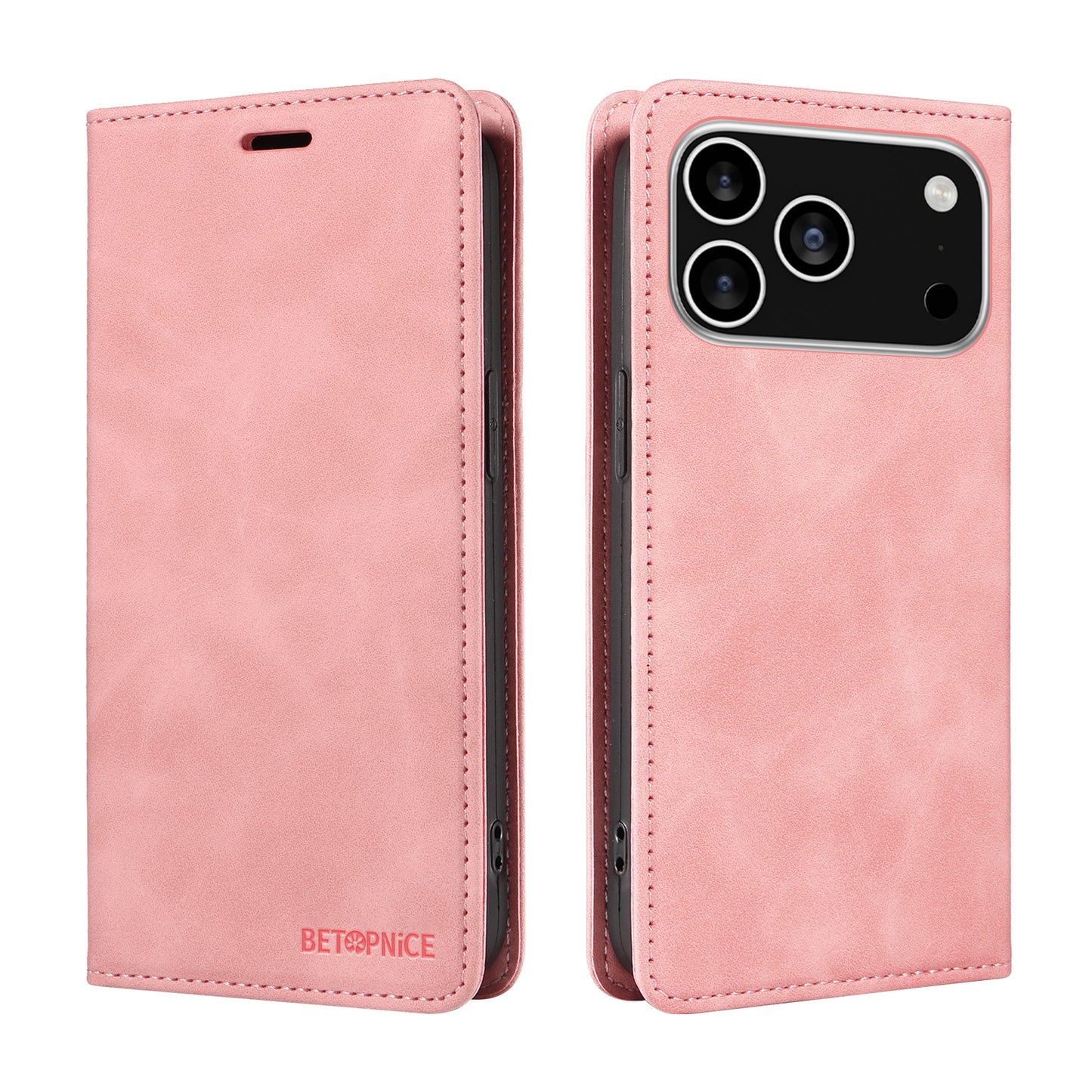 For iPhone 17 Pro Case BETOPNICE Magnetic Closure RFID Blocking Wallet Stand Leather Phone Cover - Pink