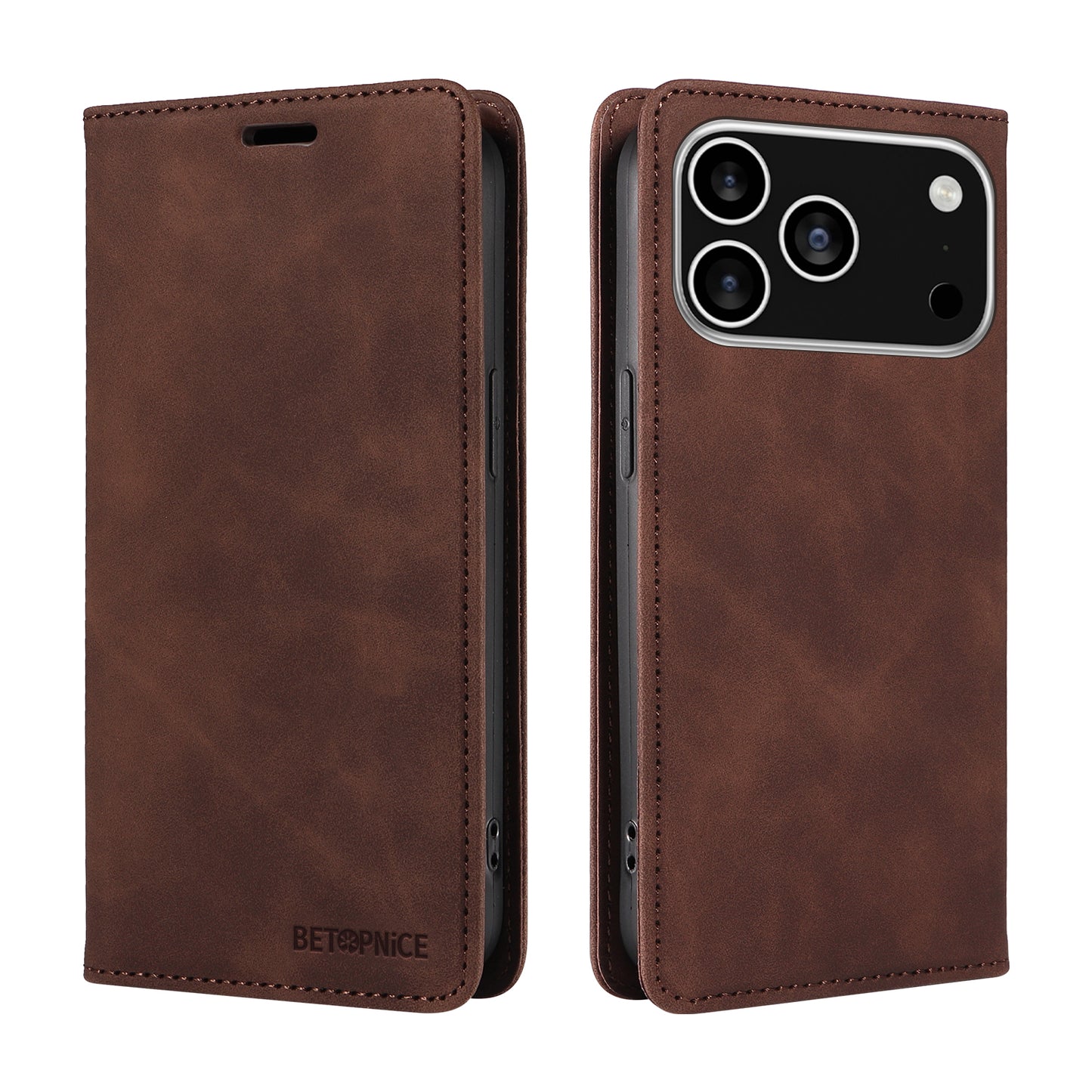 For iPhone 17 Pro Case BETOPNICE Magnetic Closure RFID Blocking Wallet Stand Leather Phone Cover - Brown