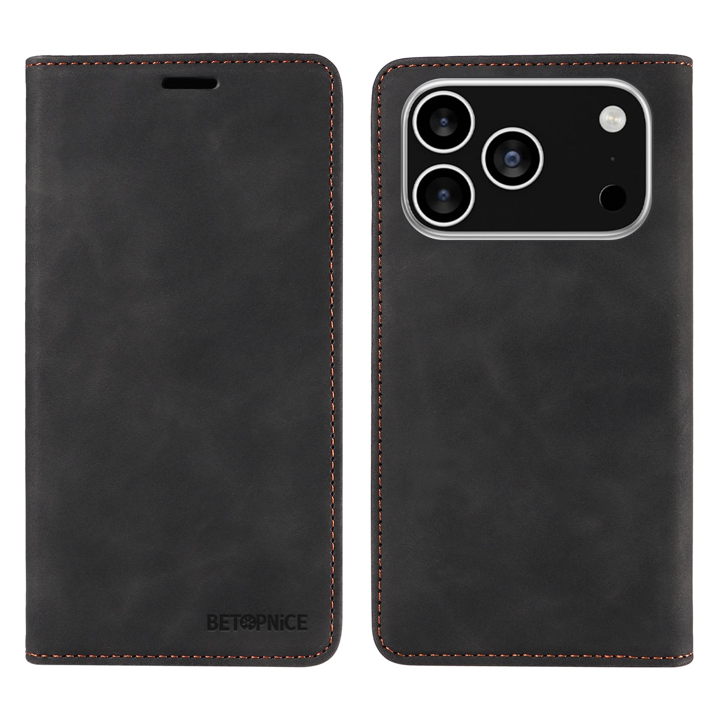 For iPhone 17 Pro Case BETOPNICE Magnetic Closure RFID Blocking Wallet Stand Leather Phone Cover - Black