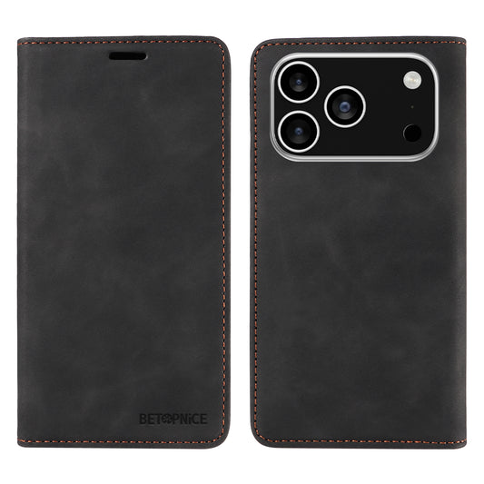 For iPhone 17 Pro Case BETOPNICE Magnetic Closure RFID Blocking Wallet Stand Leather Phone Cover - Black