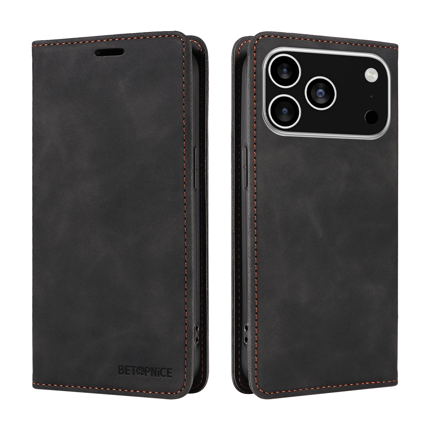 For iPhone 17 Pro Case BETOPNICE Magnetic Closure RFID Blocking Wallet Stand Leather Phone Cover - Black