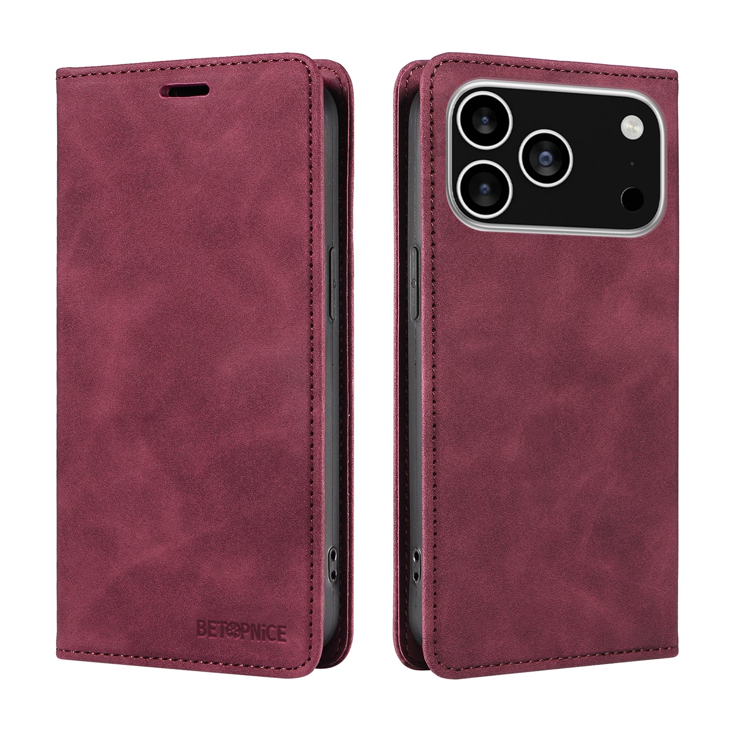For iPhone 17 Pro Case BETOPNICE Magnetic Closure RFID Blocking Wallet Stand Leather Phone Cover - Red