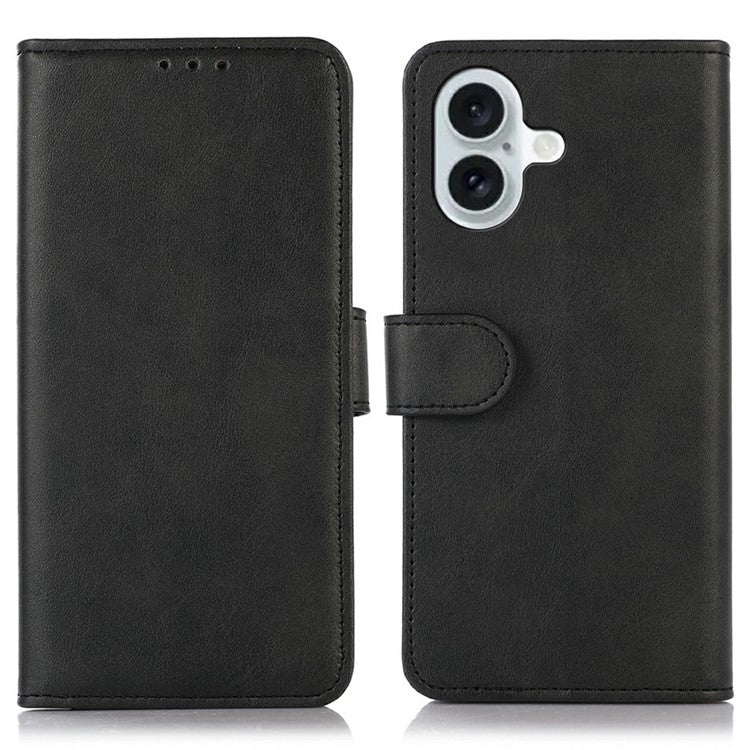 For iPhone 17 Case Cowhide Texture Leather Wallet Phone Cover with Stand - Black