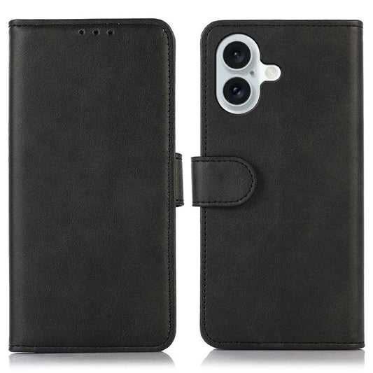 For iPhone 17 Case Cowhide Texture Leather Wallet Phone Cover with Stand - Black