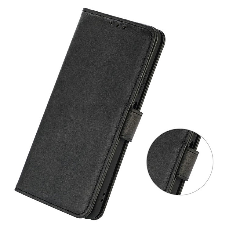 For iPhone 17 Case Cowhide Texture Leather Wallet Phone Cover with Stand - Black