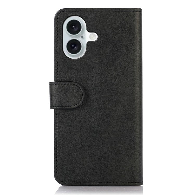 For iPhone 17 Case Cowhide Texture Leather Wallet Phone Cover with Stand - Black