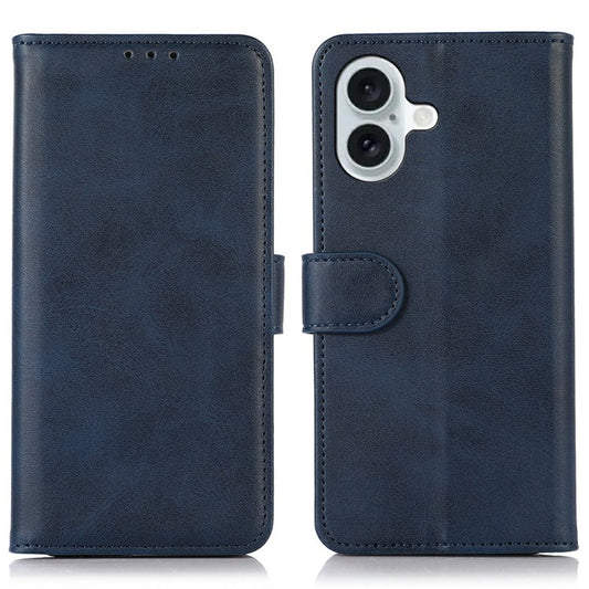 For iPhone 17 Case Cowhide Texture Leather Wallet Phone Cover with Stand - Blue