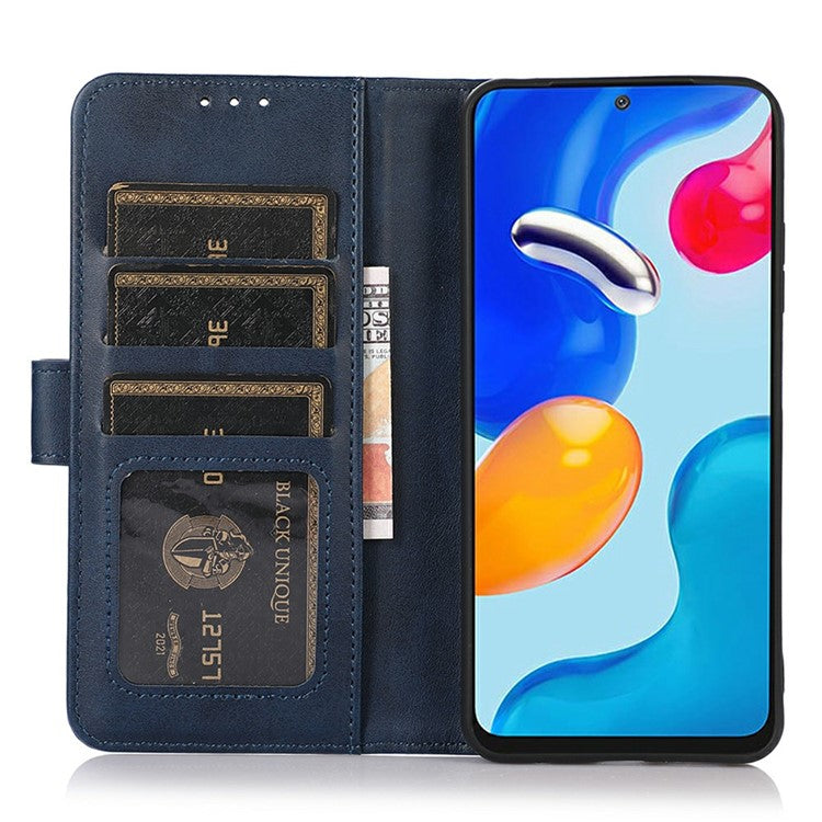 For iPhone 17 Case Cowhide Texture Leather Wallet Phone Cover with Stand - Blue