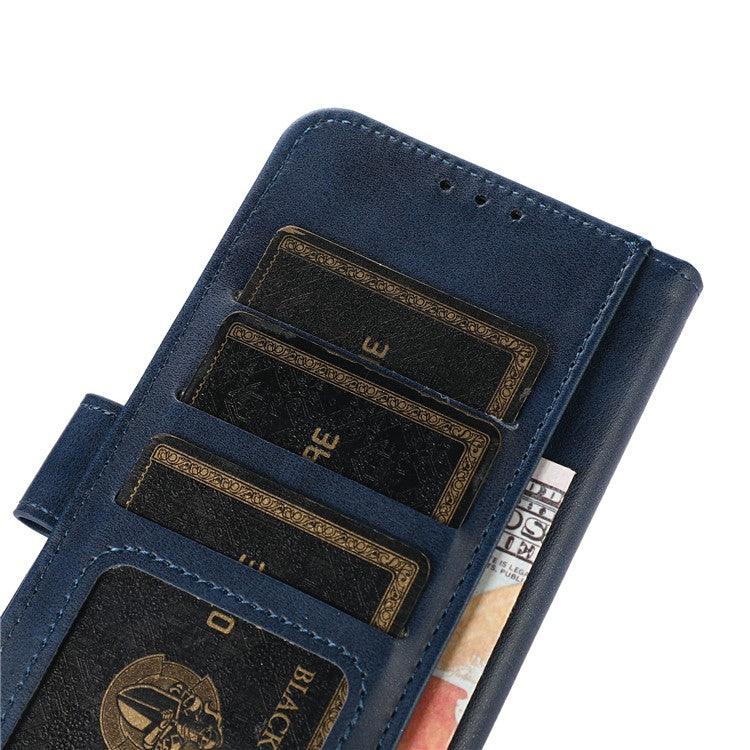 For iPhone 17 Case Cowhide Texture Leather Wallet Phone Cover with Stand - Blue