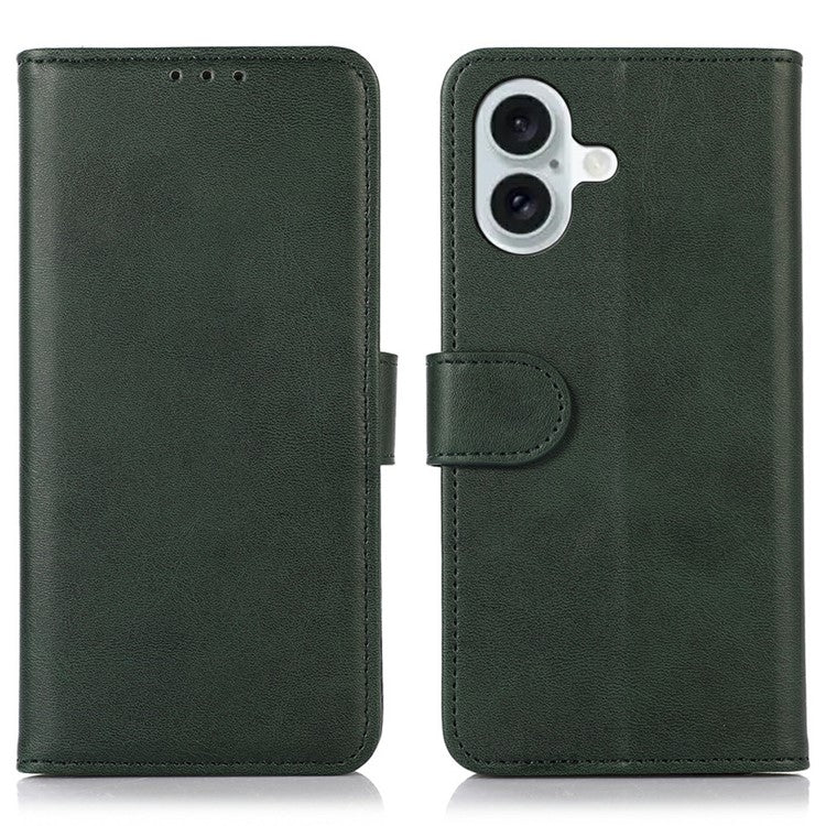 For iPhone 17 Case Cowhide Texture Leather Wallet Phone Cover with Stand - Green