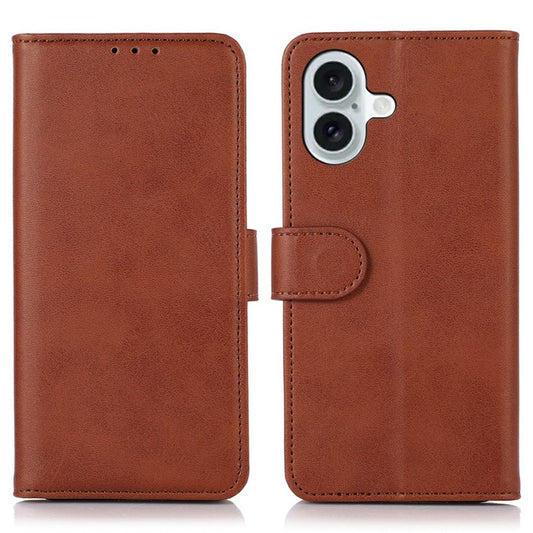 For iPhone 17 Case Cowhide Texture Leather Wallet Phone Cover with Stand - Brown
