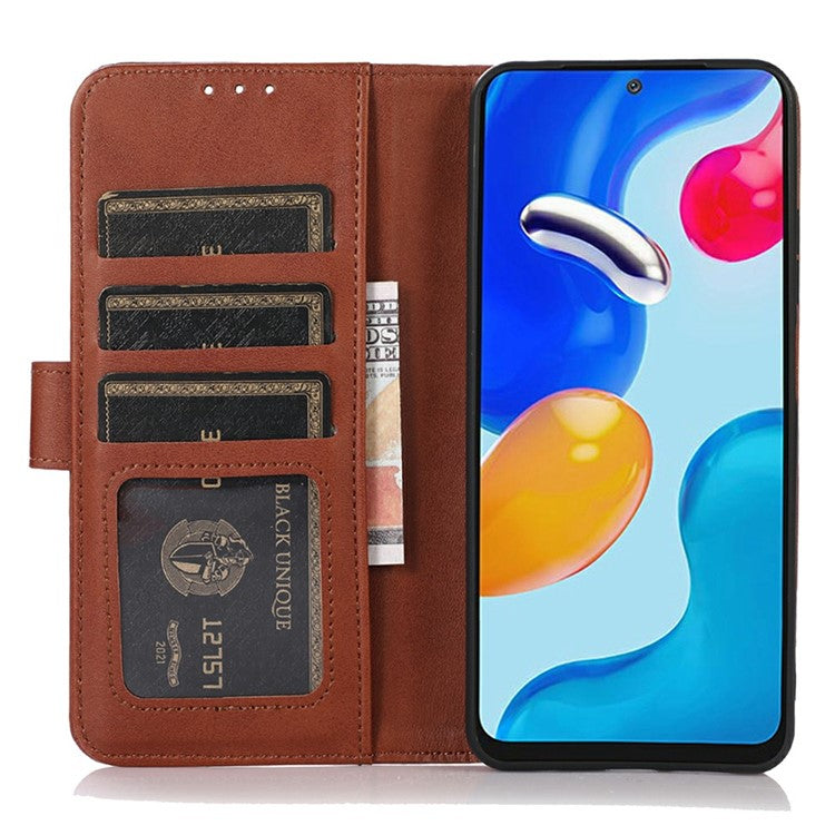 For iPhone 17 Case Cowhide Texture Leather Wallet Phone Cover with Stand - Brown