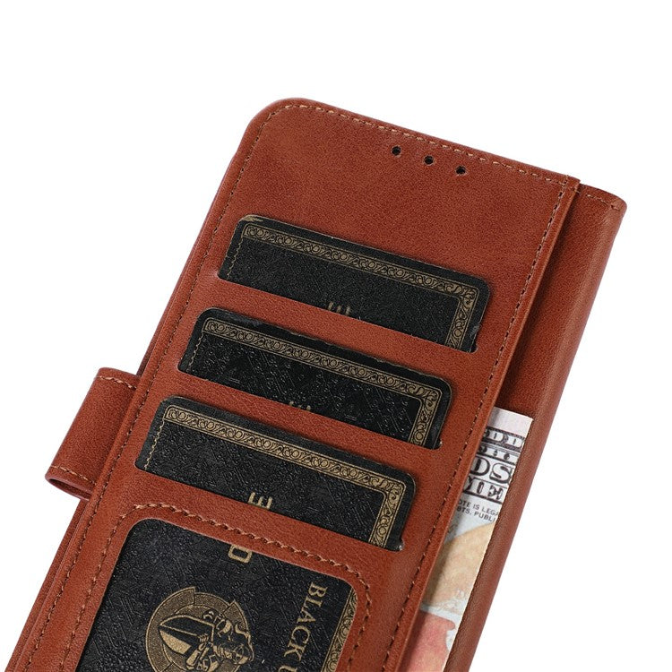 For iPhone 17 Case Cowhide Texture Leather Wallet Phone Cover with Stand - Brown