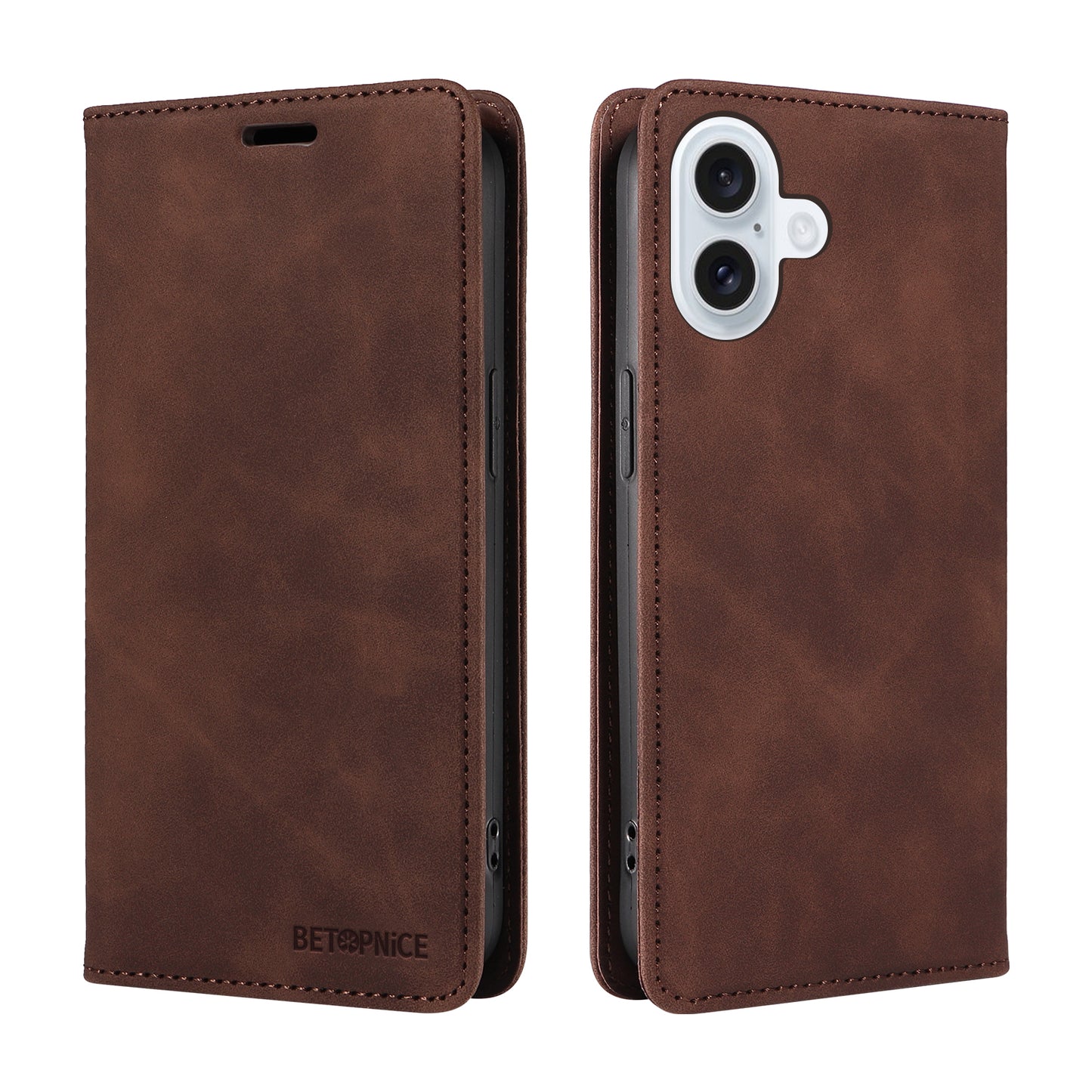 For iPhone 17 Case BETOPNICE Magnetic Closure RFID Blocking Wallet Stand Leather Phone Cover - Brown