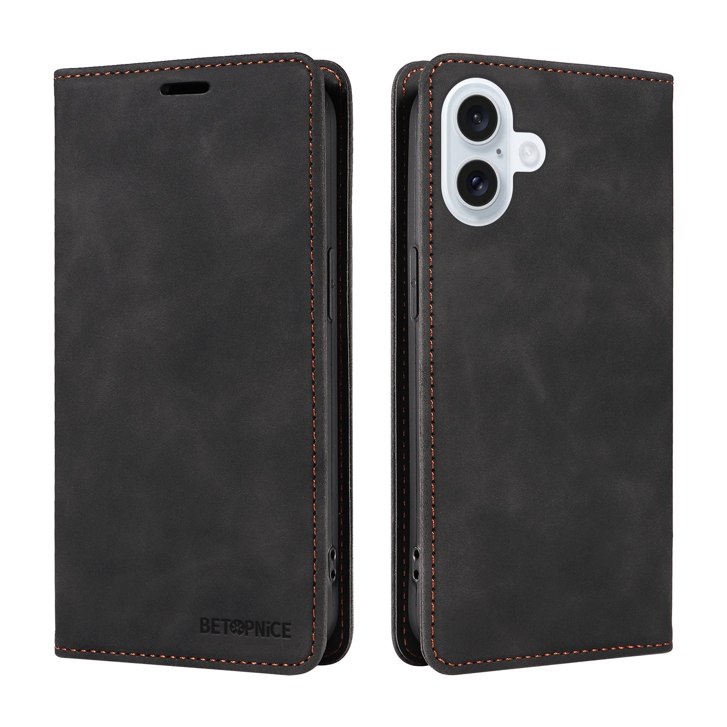 For iPhone 17 Case BETOPNICE Magnetic Closure RFID Blocking Wallet Stand Leather Phone Cover - Black