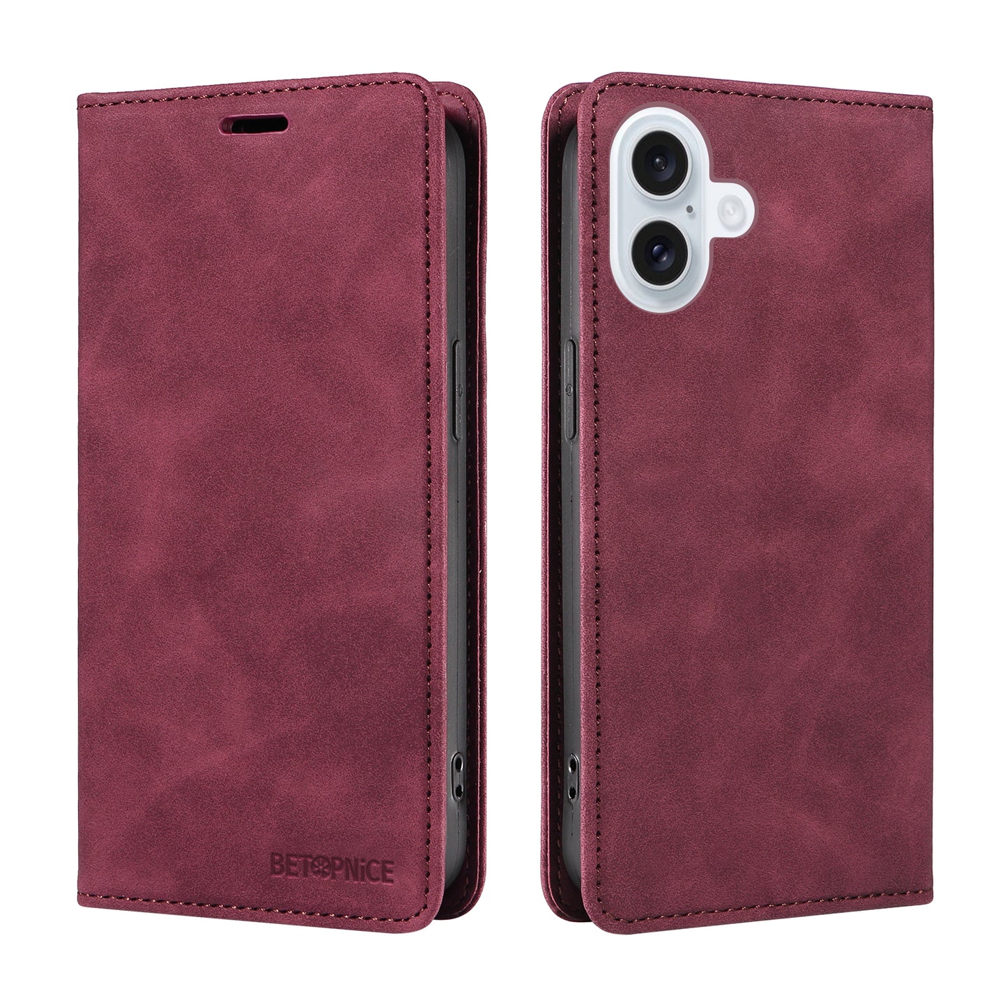 For iPhone 17 Case BETOPNICE Magnetic Closure RFID Blocking Wallet Stand Leather Phone Cover - Red