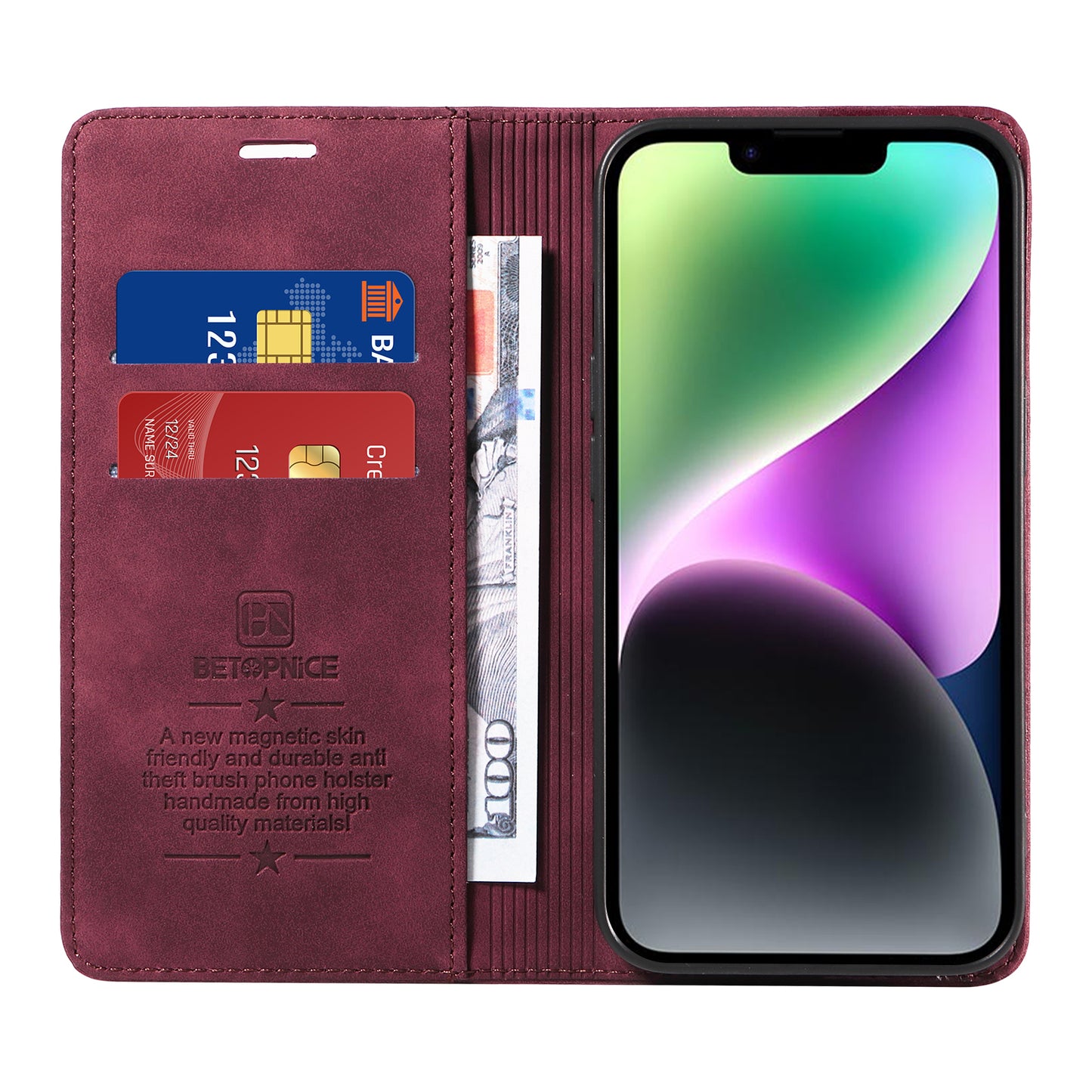 For iPhone 17 Case BETOPNICE Magnetic Closure RFID Blocking Wallet Stand Leather Phone Cover - Red