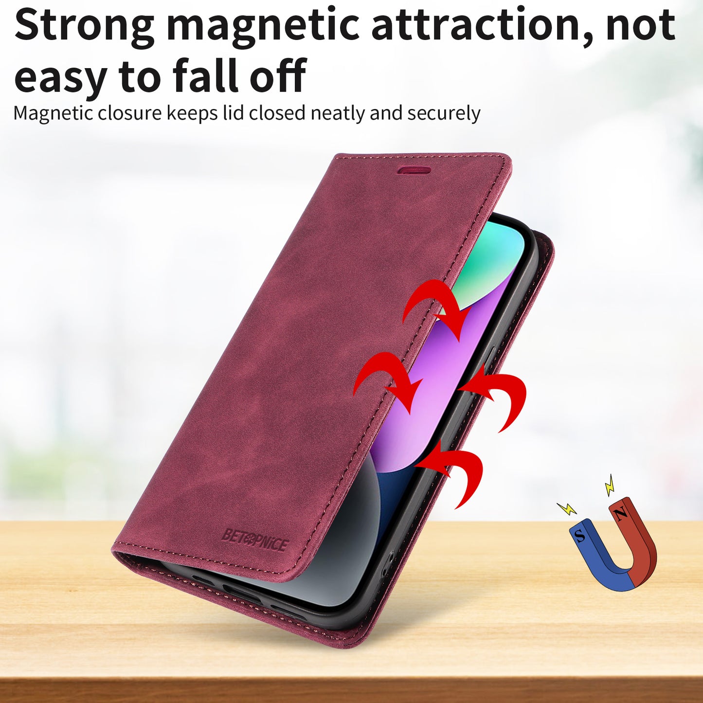 For iPhone 17 Case BETOPNICE Magnetic Closure RFID Blocking Wallet Stand Leather Phone Cover - Red