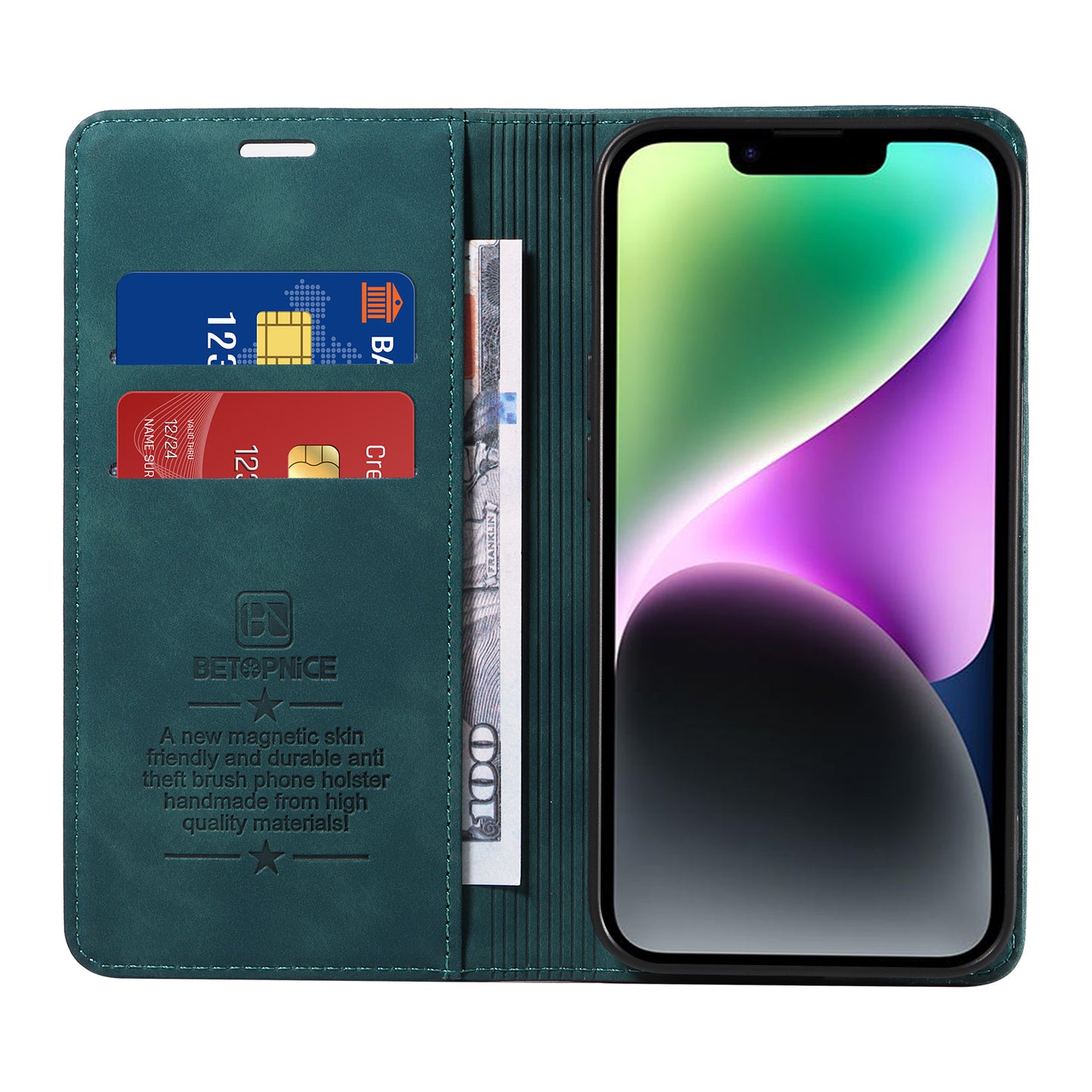 For iPhone 17 Case BETOPNICE Magnetic Closure RFID Blocking Wallet Stand Leather Phone Cover - Green