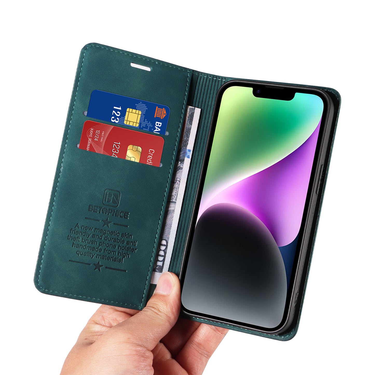For iPhone 17 Case BETOPNICE Magnetic Closure RFID Blocking Wallet Stand Leather Phone Cover - Green