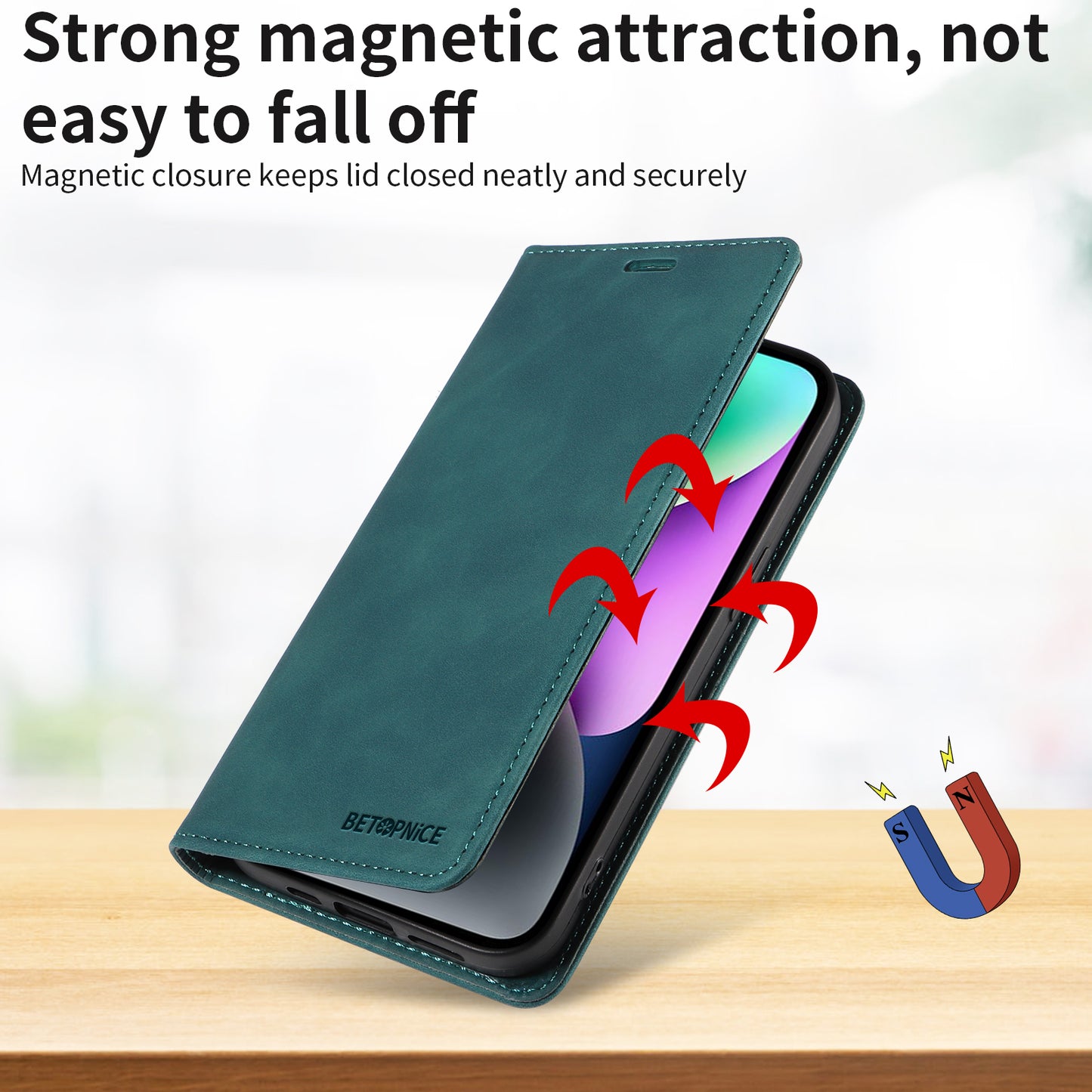 For iPhone 17 Case BETOPNICE Magnetic Closure RFID Blocking Wallet Stand Leather Phone Cover - Green