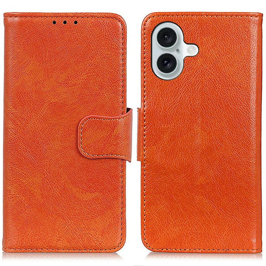For iPhone 17 Case Nappa Texture Split Leather Wallet Phone Cover - Orange