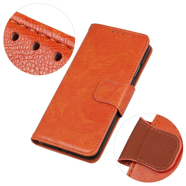 For iPhone 17 Case Nappa Texture Split Leather Wallet Phone Cover - Orange