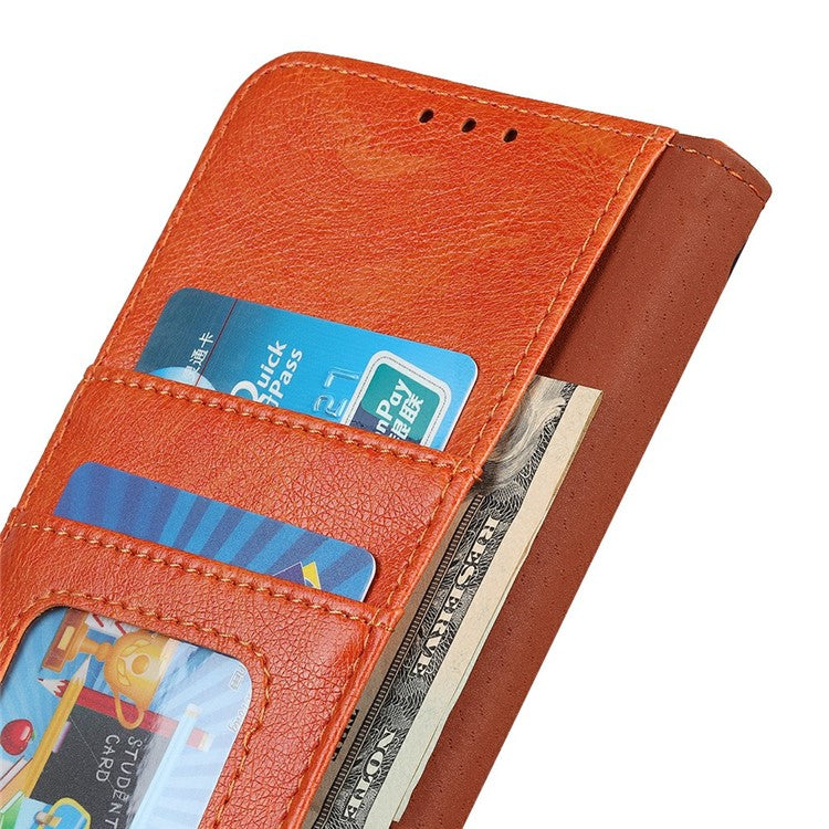 For iPhone 17 Case Nappa Texture Split Leather Wallet Phone Cover - Orange