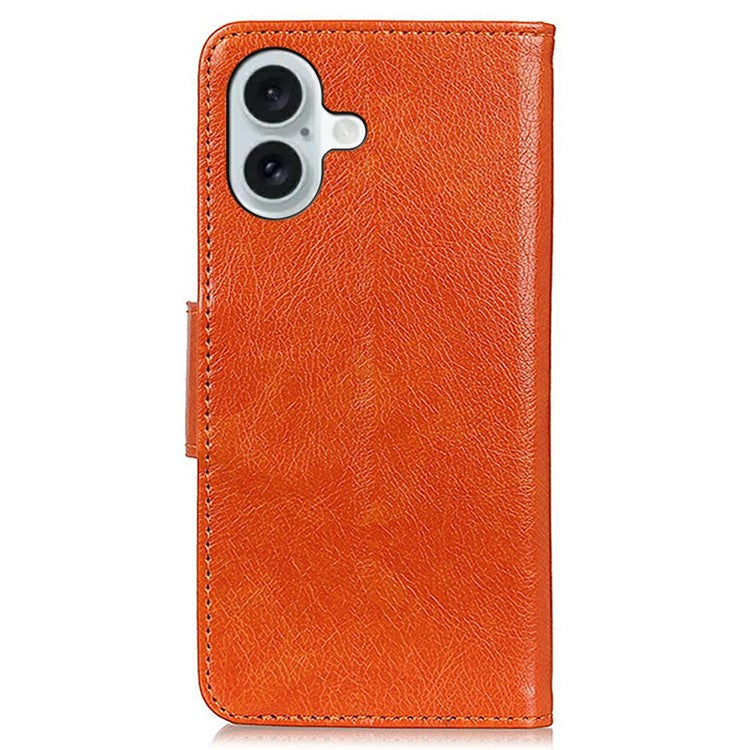 For iPhone 17 Case Nappa Texture Split Leather Wallet Phone Cover - Orange