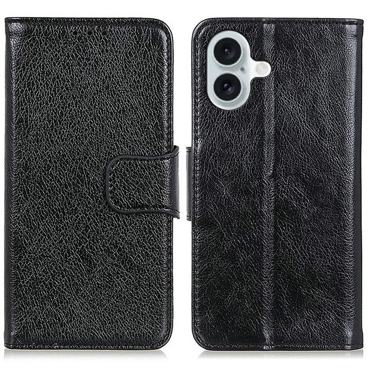 For iPhone 17 Case Nappa Texture Split Leather Wallet Phone Cover - Black