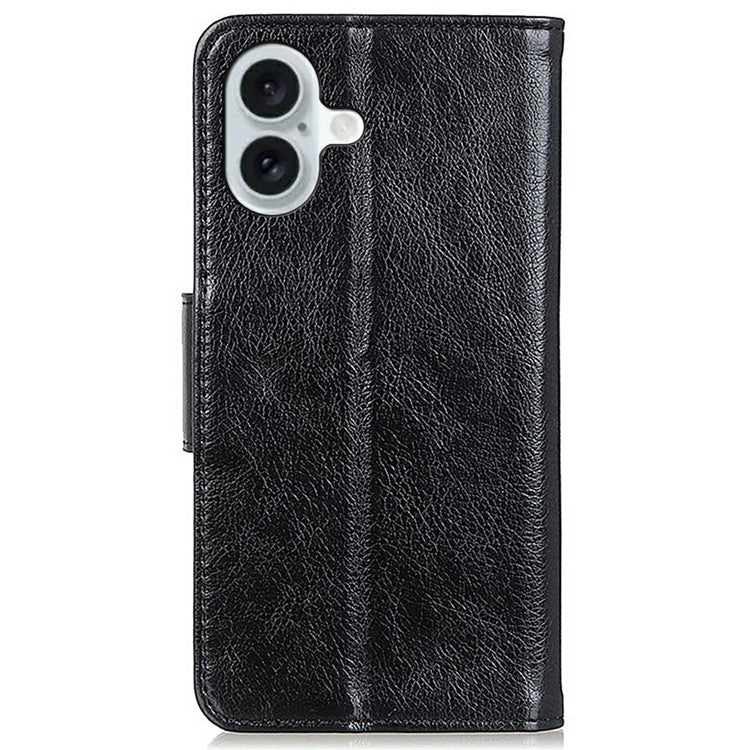 For iPhone 17 Case Nappa Texture Split Leather Wallet Phone Cover - Black