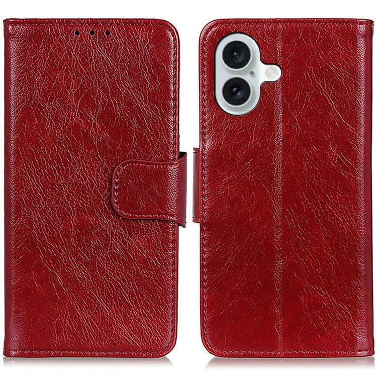 For iPhone 17 Case Nappa Texture Split Leather Wallet Phone Cover - Red
