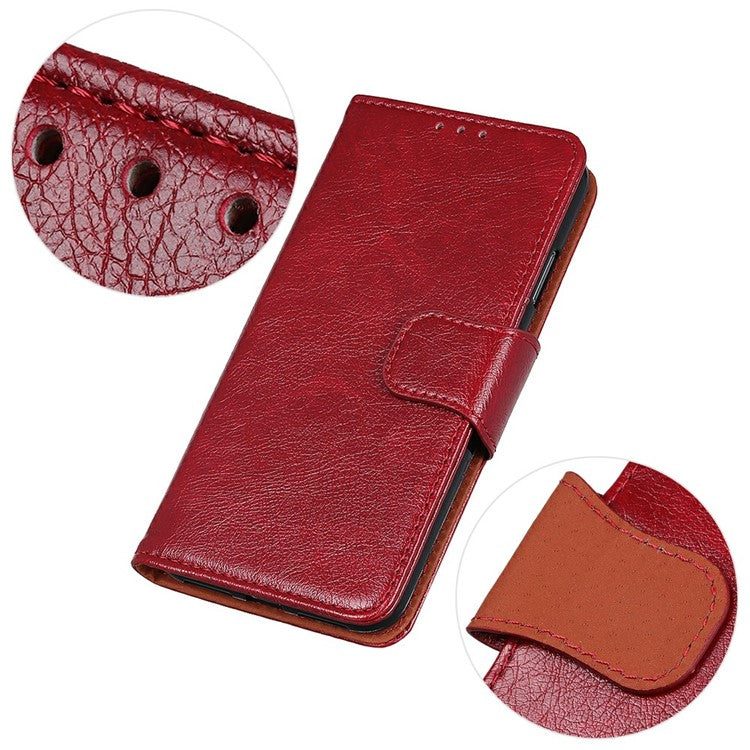 For iPhone 17 Case Nappa Texture Split Leather Wallet Phone Cover - Red