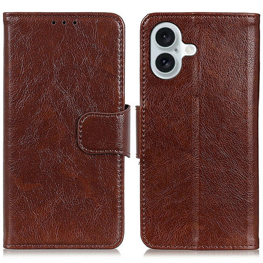 For iPhone 17 Case Nappa Texture Split Leather Wallet Phone Cover - Brown