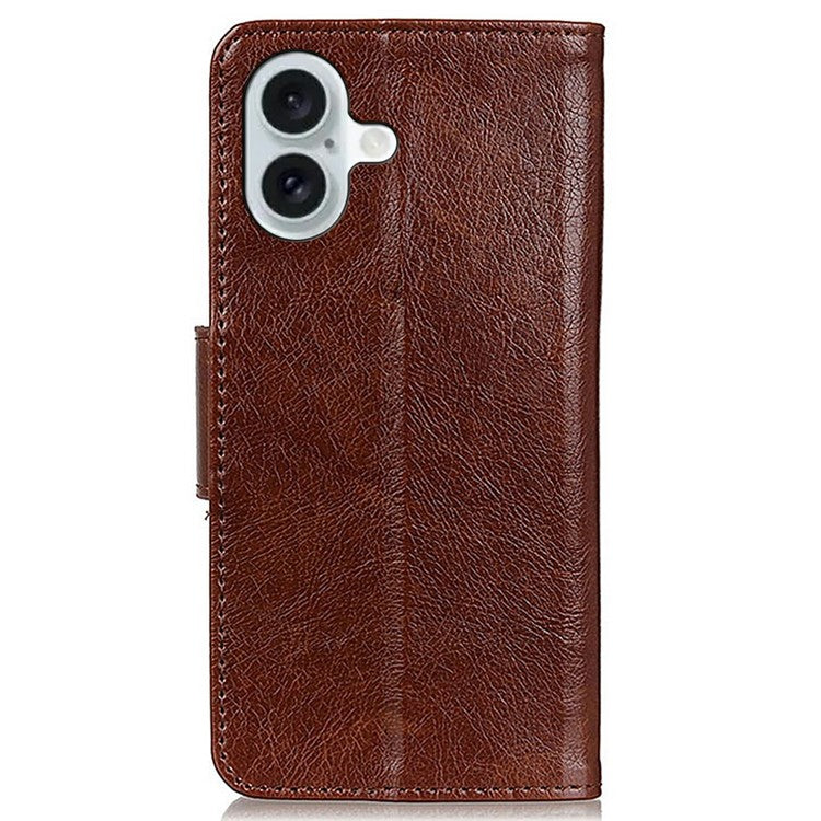 For iPhone 17 Case Nappa Texture Split Leather Wallet Phone Cover - Brown