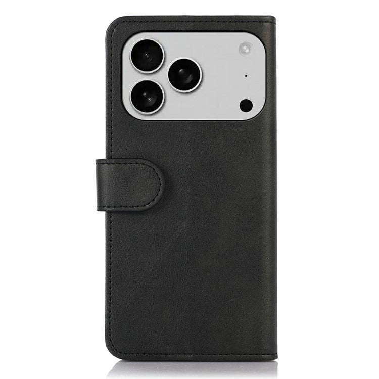 For iPhone 17 Pro Case Cowhide Texture Leather Wallet Phone Cover with Stand - Black