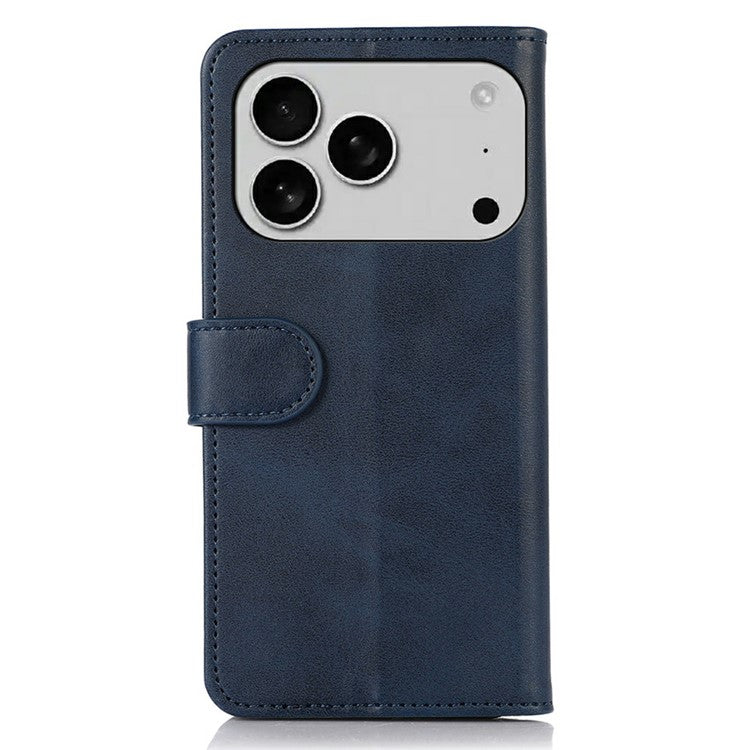 For iPhone 17 Pro Case Cowhide Texture Leather Wallet Phone Cover with Stand - Blue