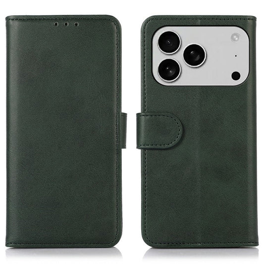 For iPhone 17 Pro Case Cowhide Texture Leather Wallet Phone Cover with Stand - Green