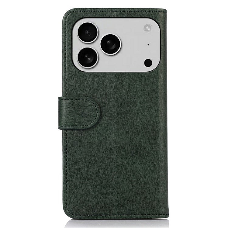 For iPhone 17 Pro Case Cowhide Texture Leather Wallet Phone Cover with Stand - Green
