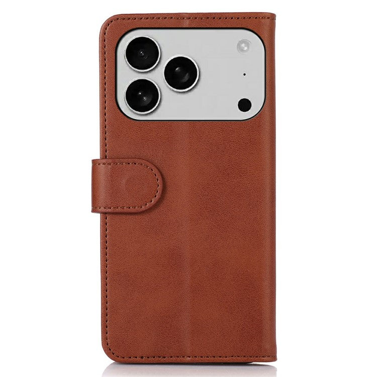 For iPhone 17 Pro Case Cowhide Texture Leather Wallet Phone Cover with Stand - Brown