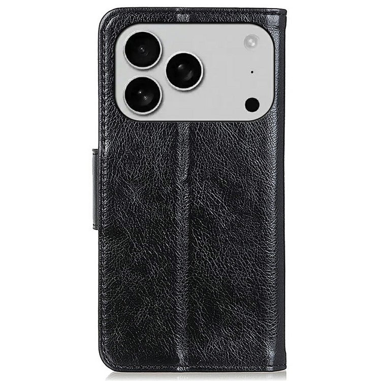 For iPhone 17 Pro Case Nappa Texture Split Leather Wallet Phone Cover - Black
