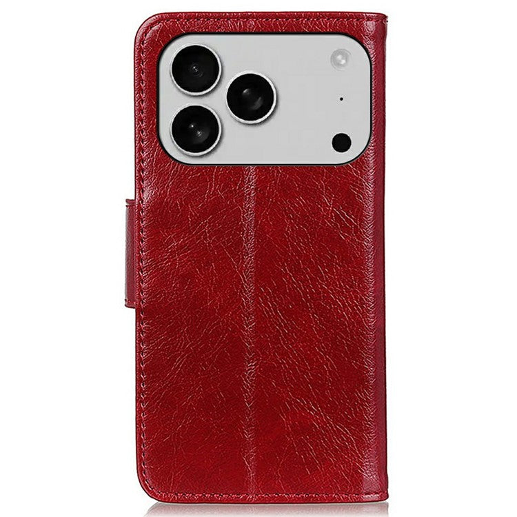 For iPhone 17 Pro Case Nappa Texture Split Leather Wallet Phone Cover - Red